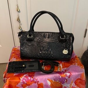 Brahmin Black Crocodile-Embossed Satchel